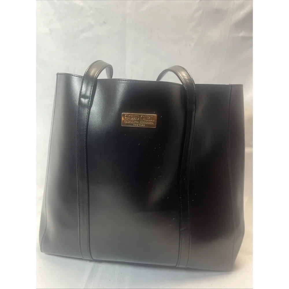 Good Girl Carolina Herrera Large Faux Leather Tote Black Gold Logo